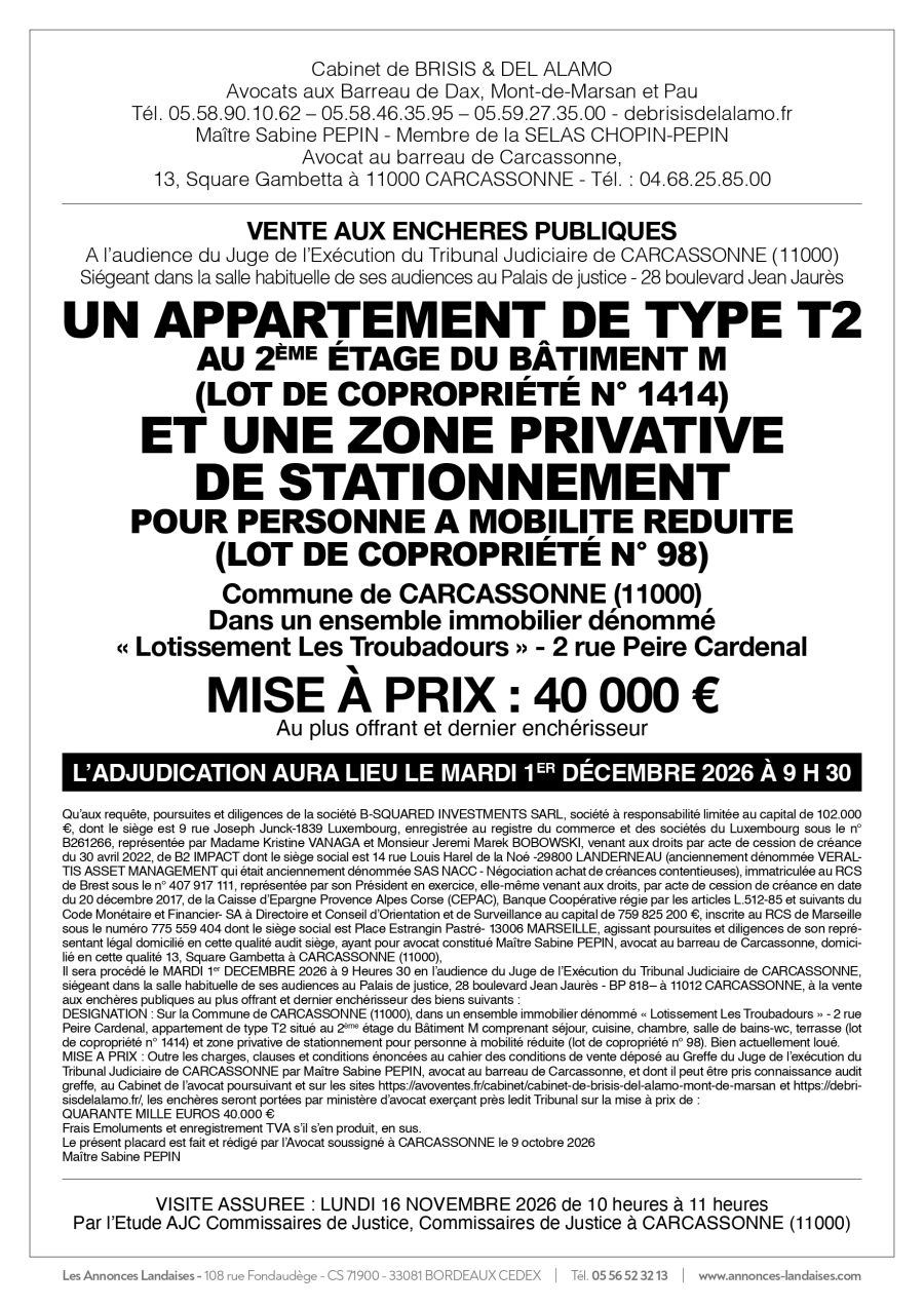 Appartement T2 - 2, rue Peire Cardenal - CARCASSONNE 